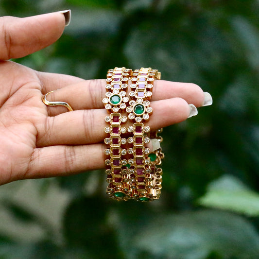 Gold Plated Ruby AD Stone Bangles