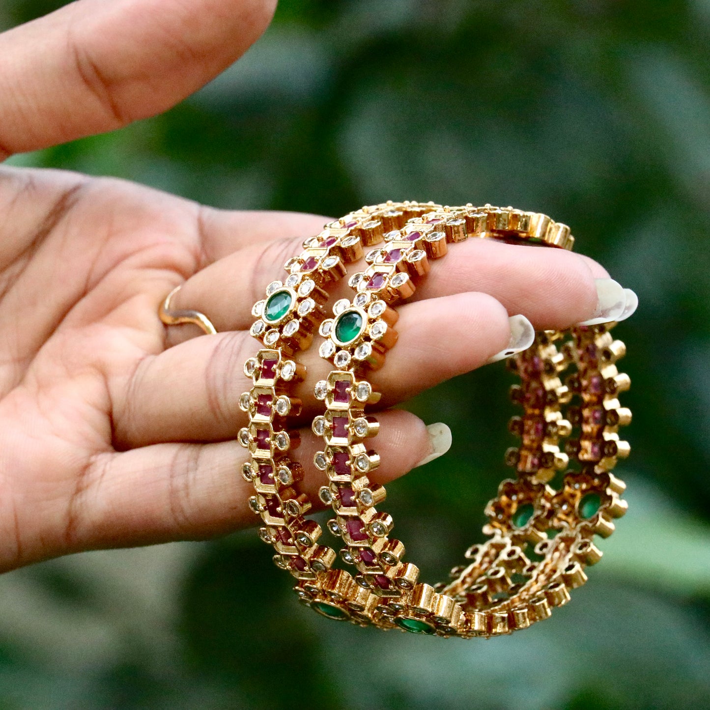 Gold Plated Ruby AD Stone Bangles