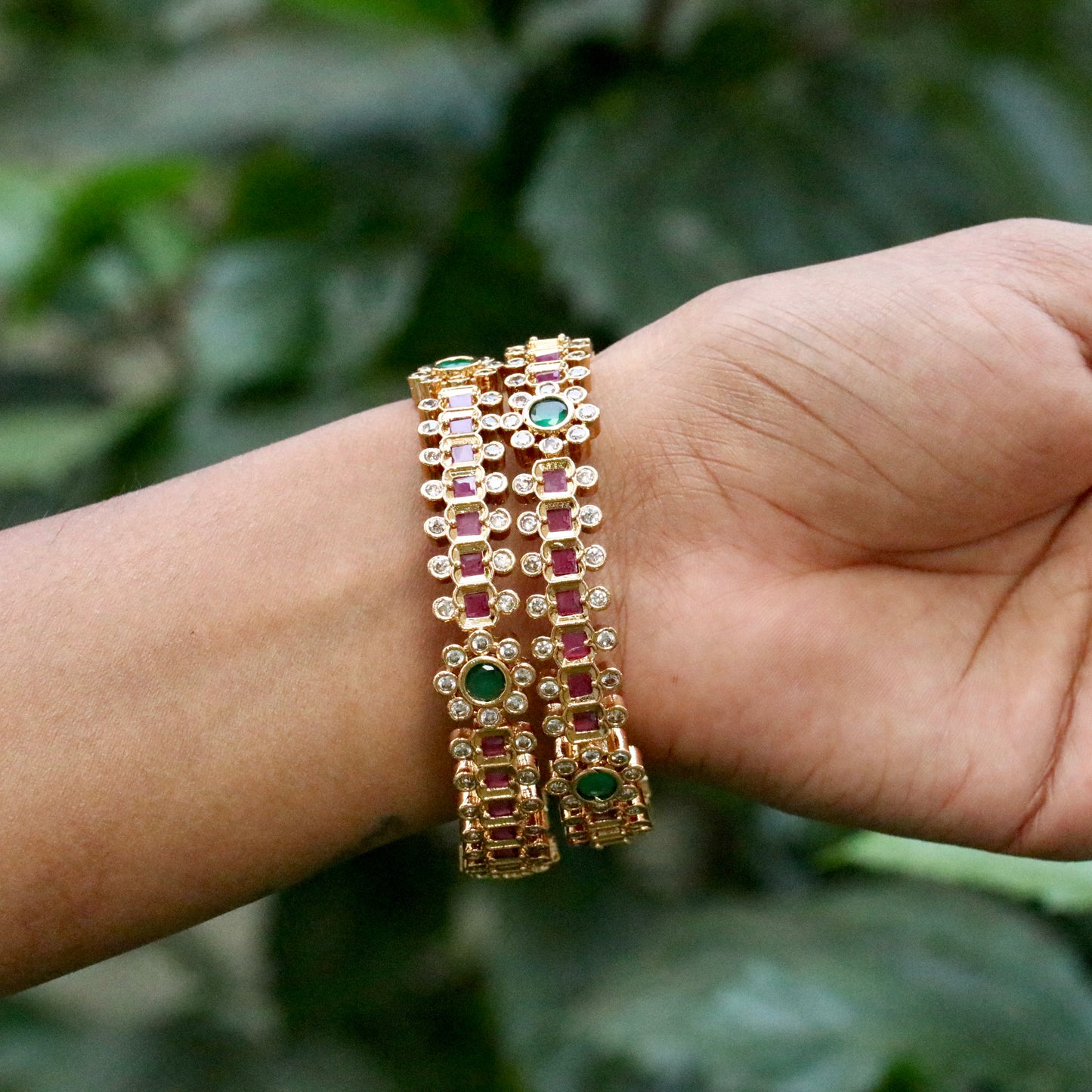 Gold Plated Ruby AD Stone Bangles