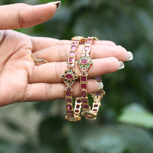Gold Plated Ruby Stone Bangles