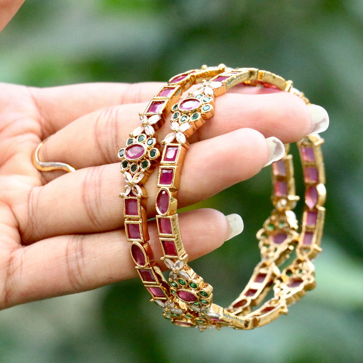 Gold Plated Ruby Stone Bangles