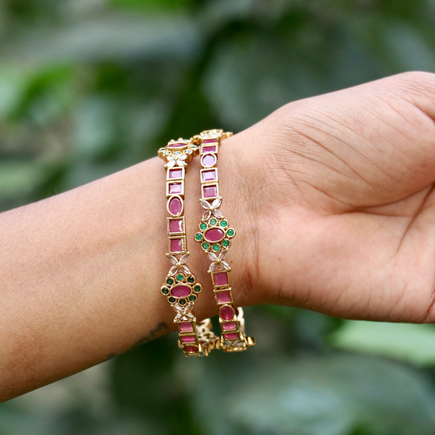 Gold Plated Ruby Stone Bangles