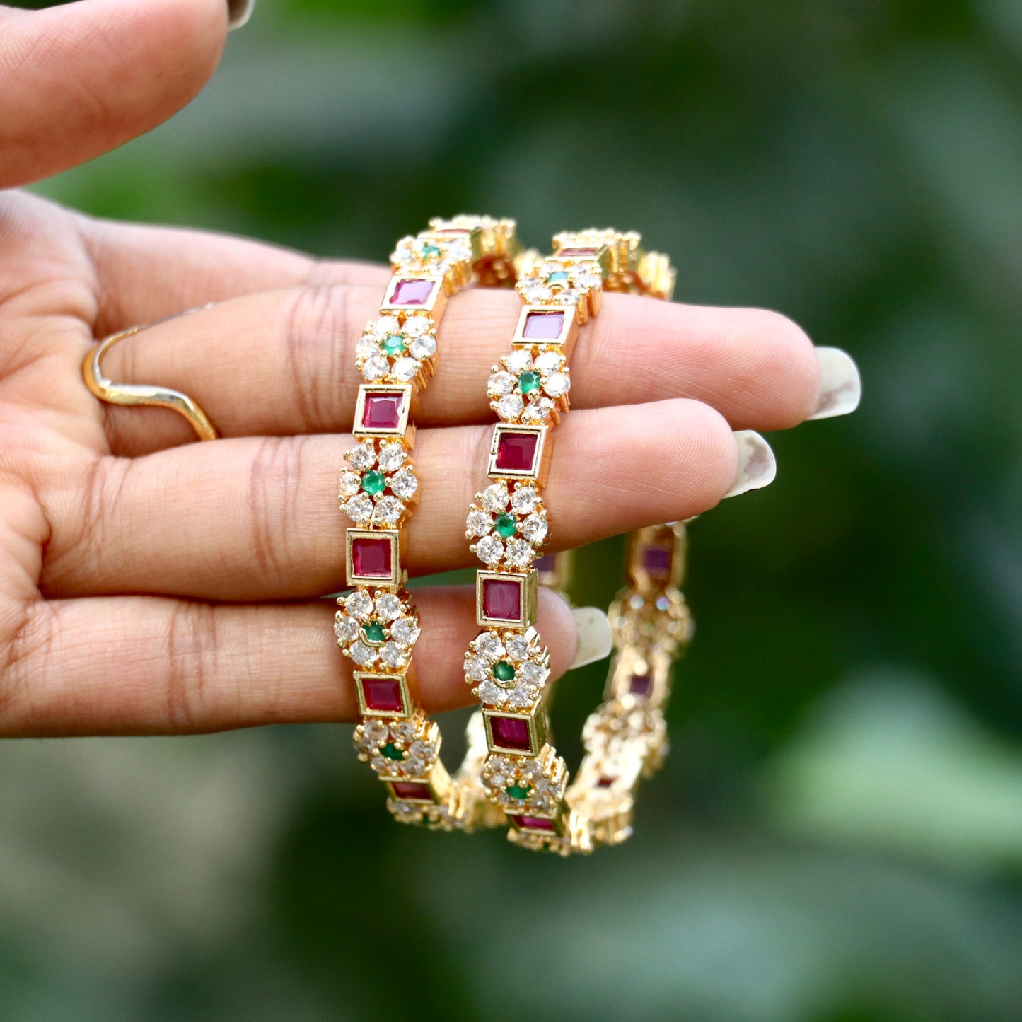 Gold Plated Ruby AD Stone Bangles