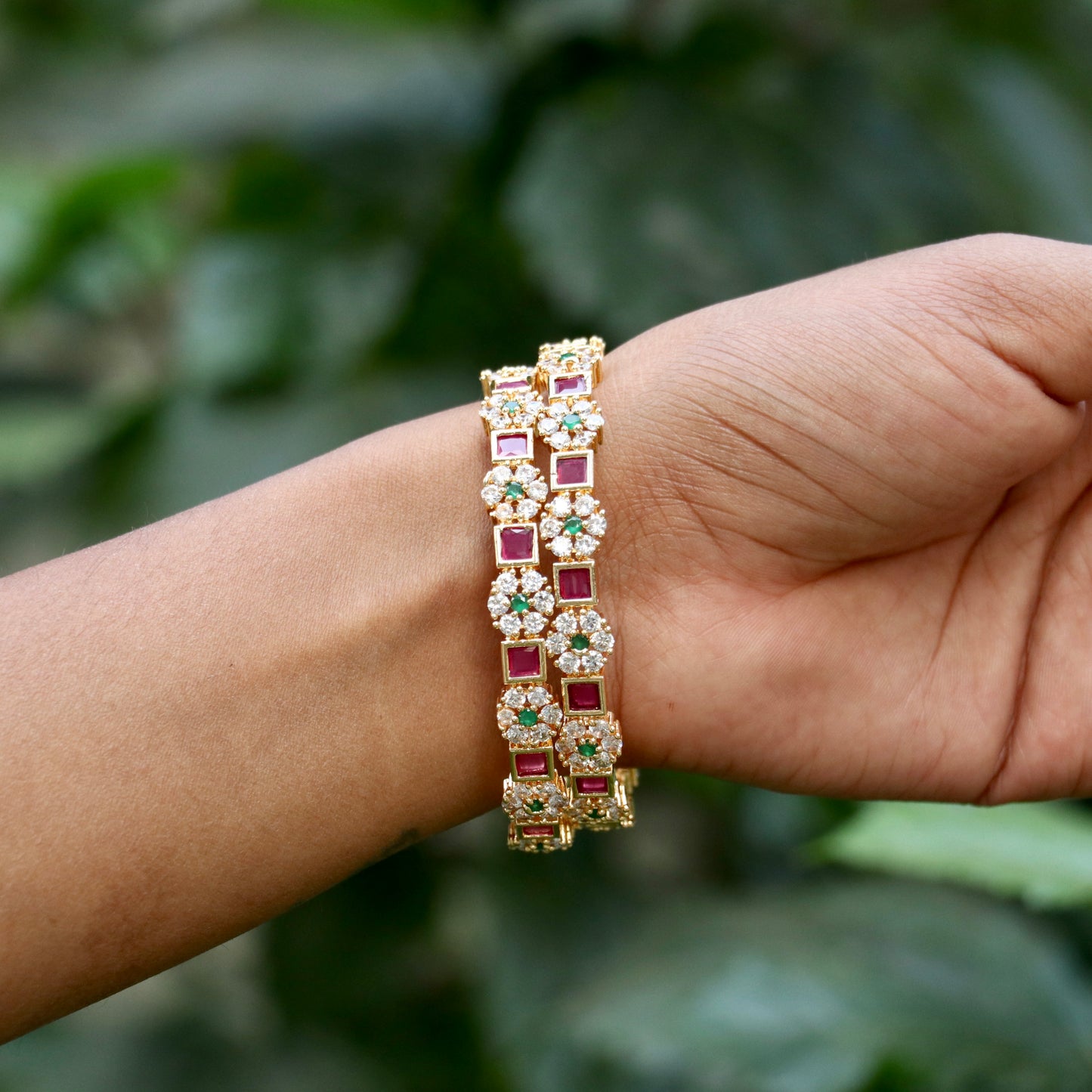 Gold Plated Ruby AD Stone Bangles
