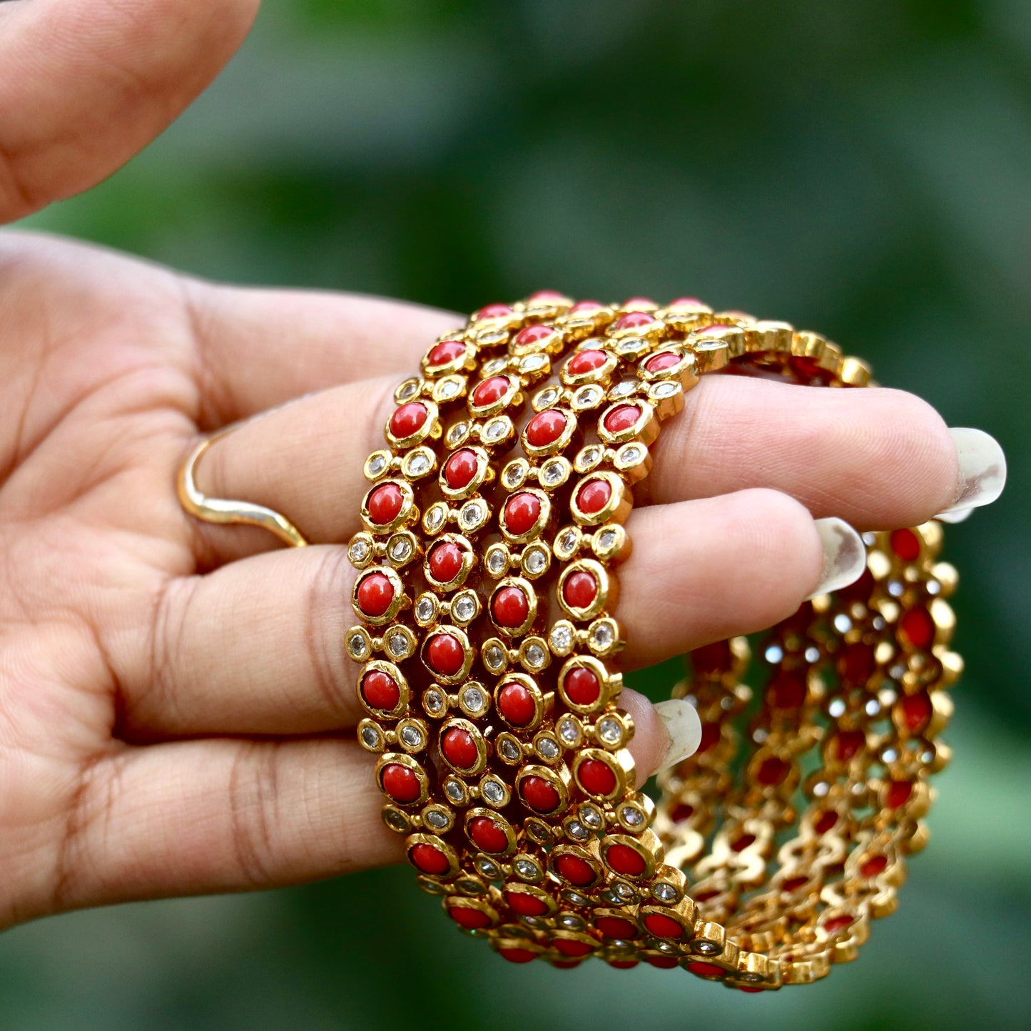 Coral AD Stone Bangles