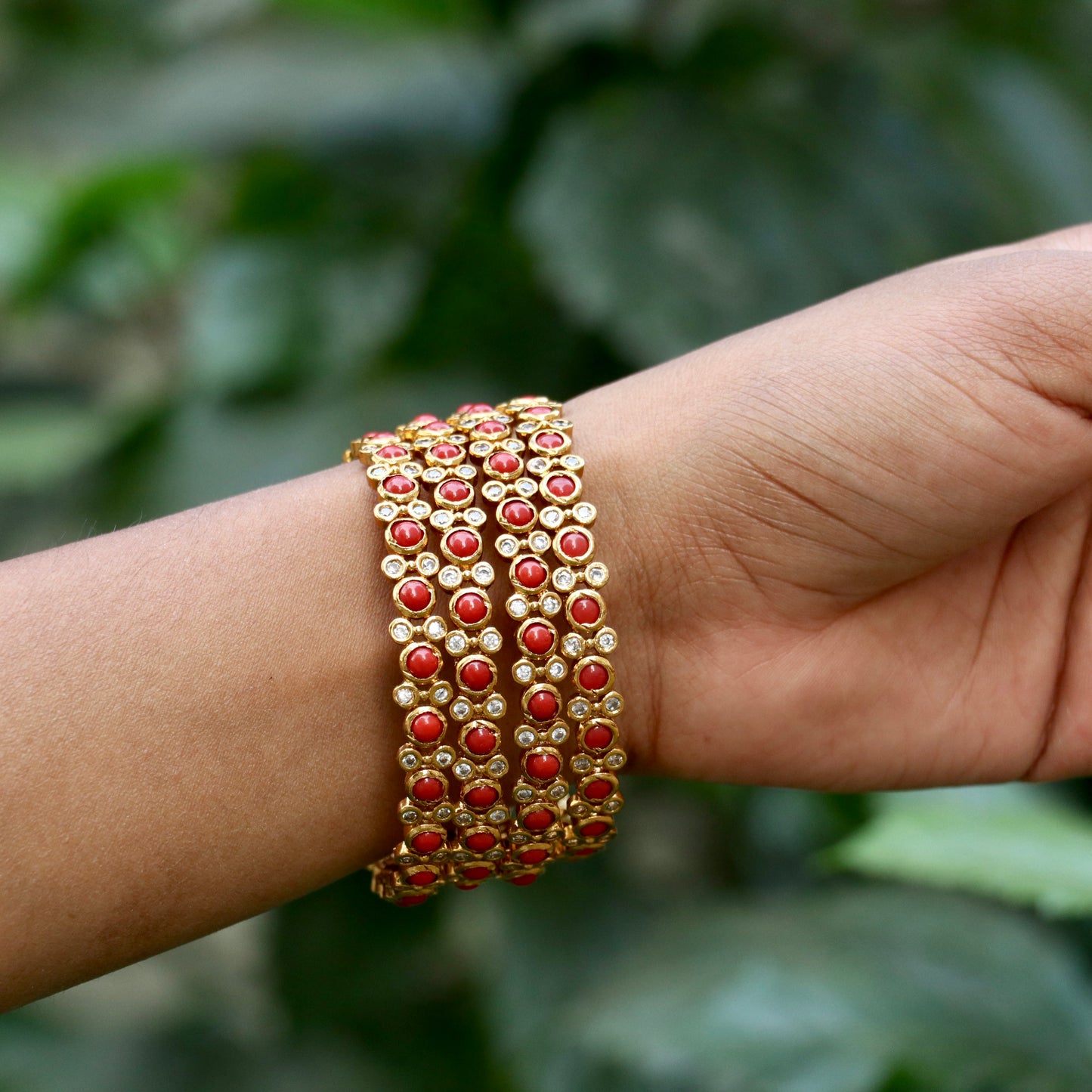 Coral AD Stone Bangles