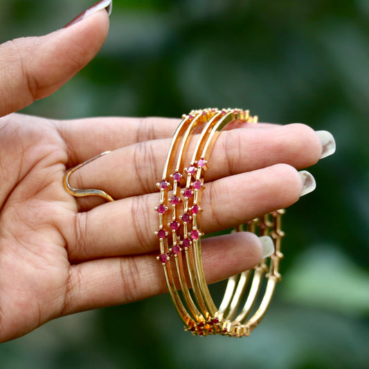 Gold Plated Ruby Stone Bangles - 2.6
