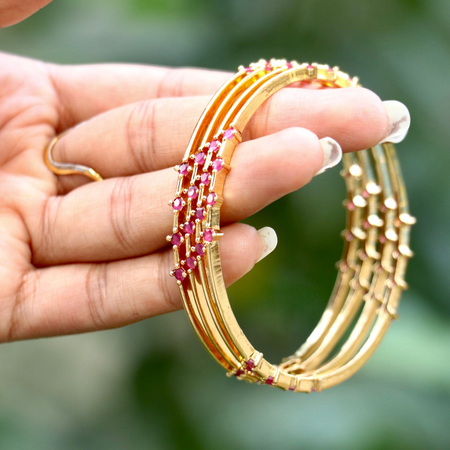 Gold Plated Ruby Stone Bangles - 2.6
