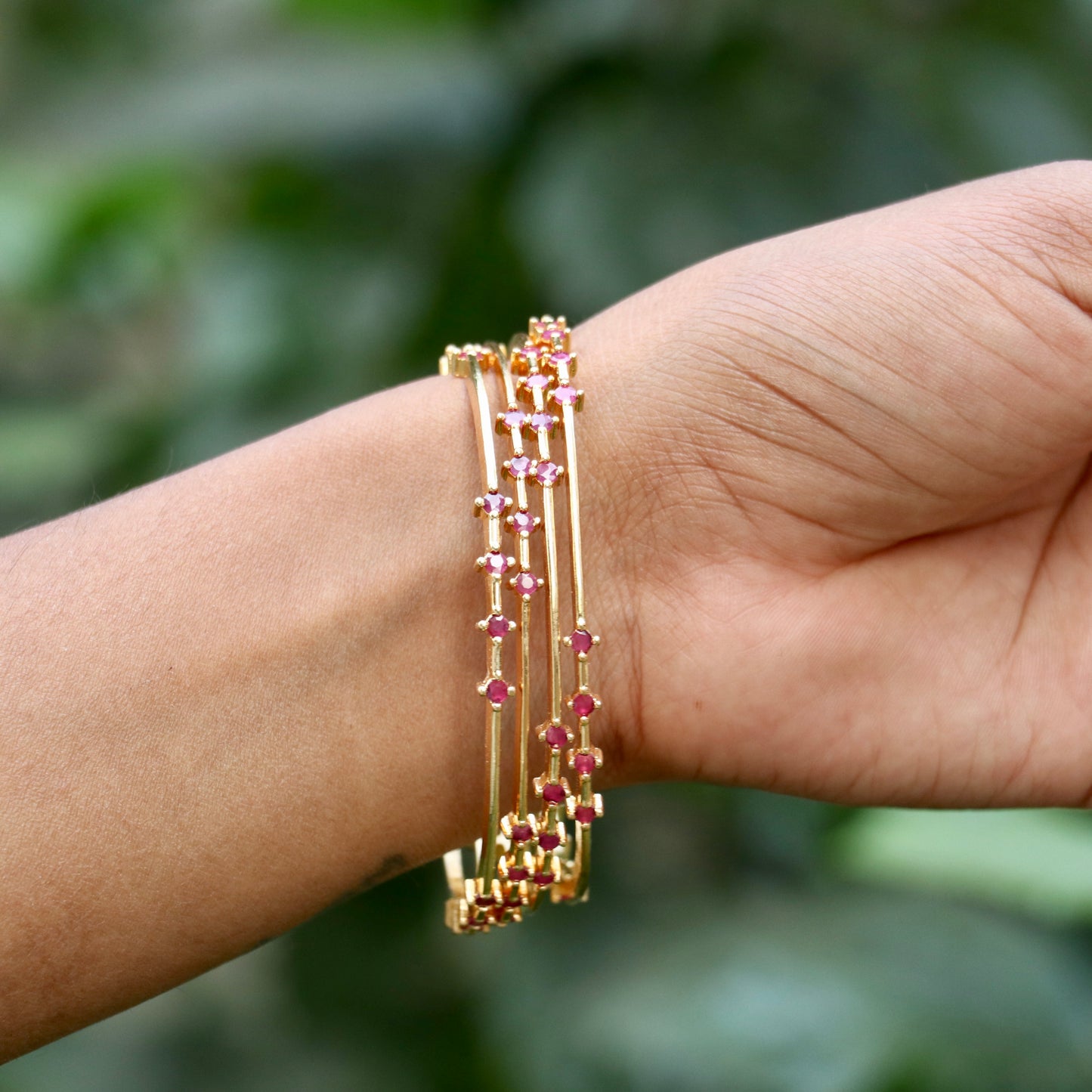 Gold Plated Ruby Stone Bangles - 2.6