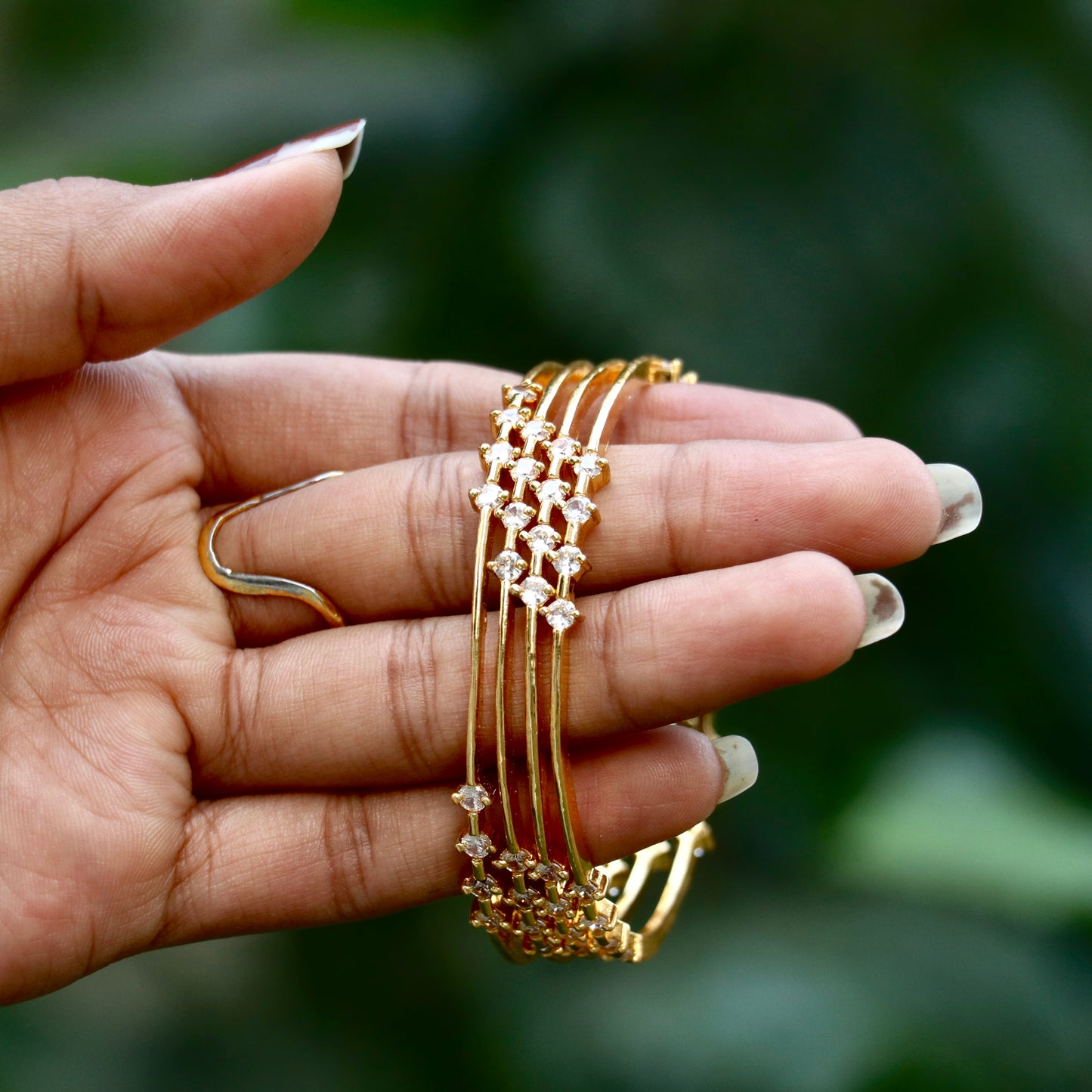 Gold Plated White Stone Bangles