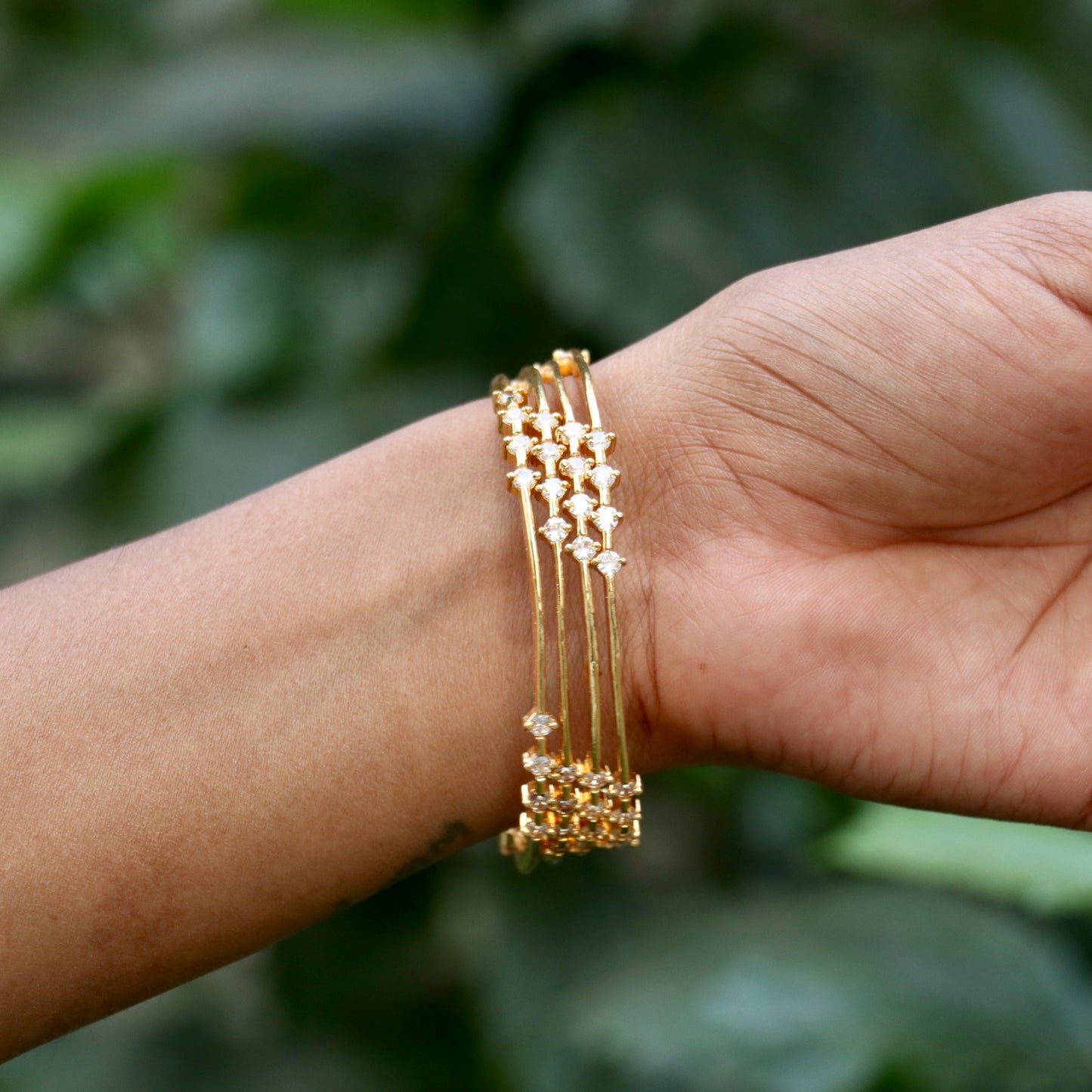 Gold Plated White Stone Bangles