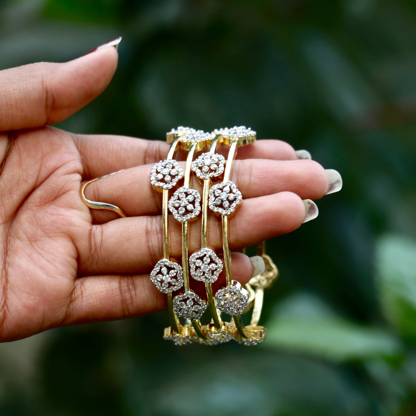 Gold Plated White Stone Bangles