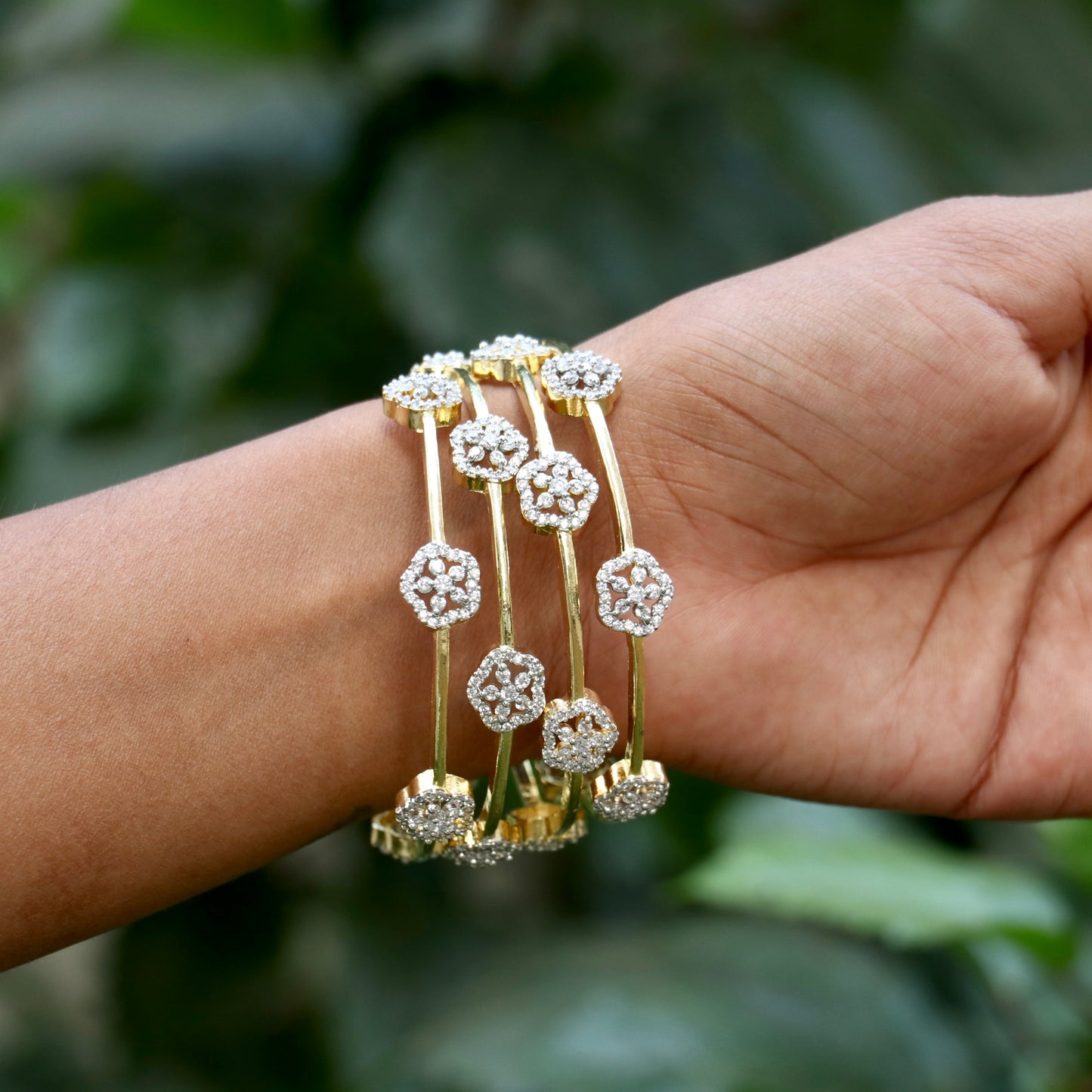 Gold Plated White Stone Bangles