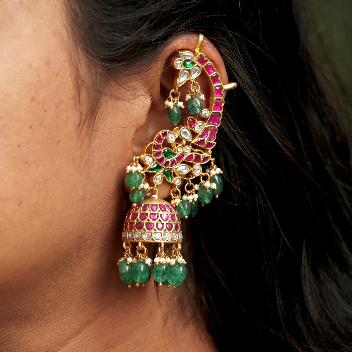 Jadau Kundan Peacock Ear Cuffs
