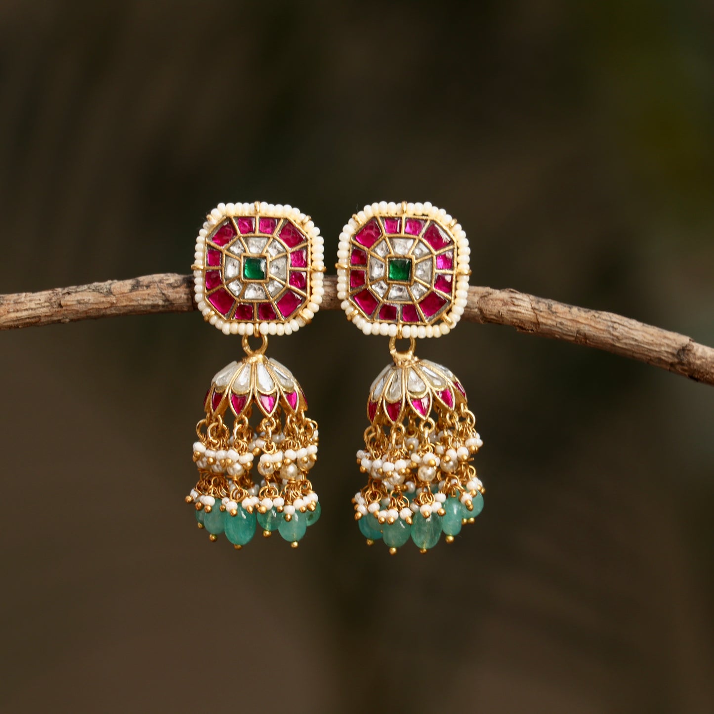 Jadau Kundan Pearl Jhumkas