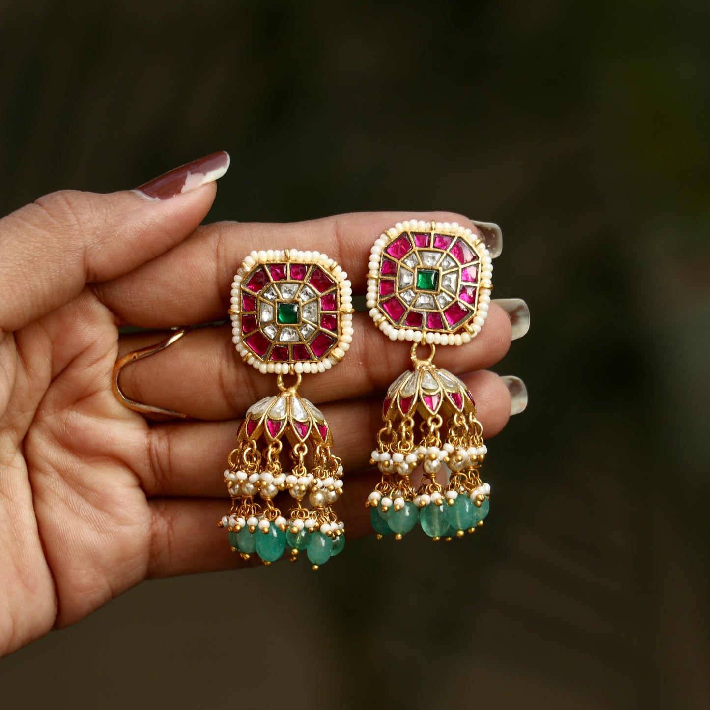 Jadau Kundan Pearl Jhumkas