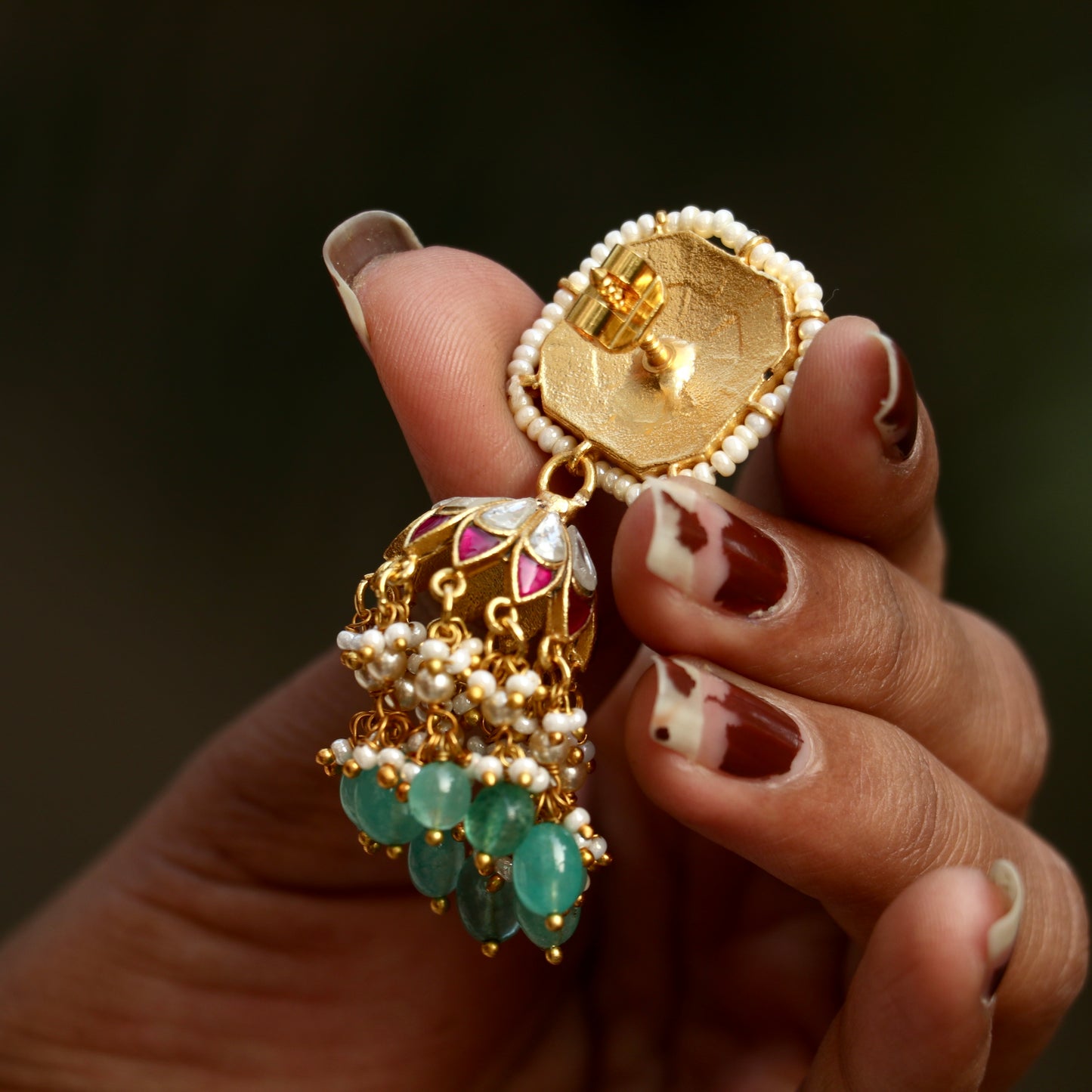 Jadau Kundan Pearl Jhumkas