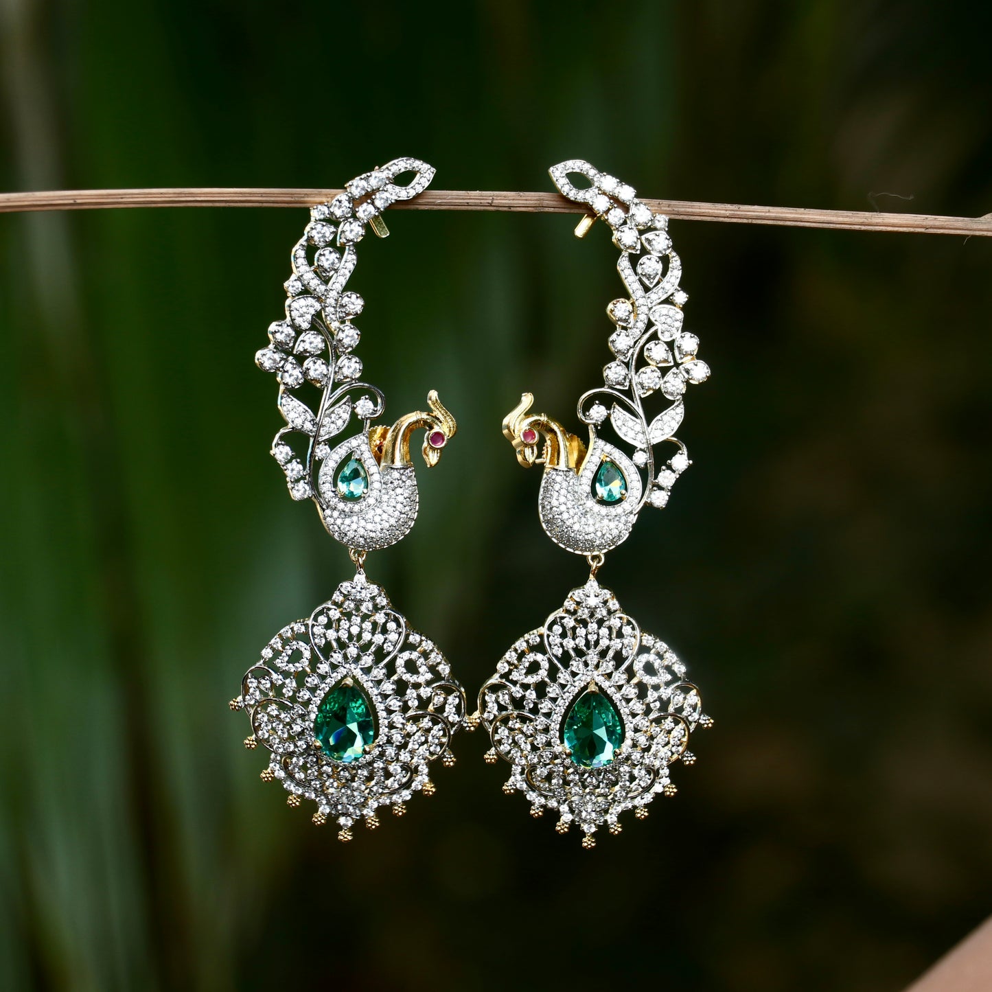 White AD Stone Peacock Ear Cuffs