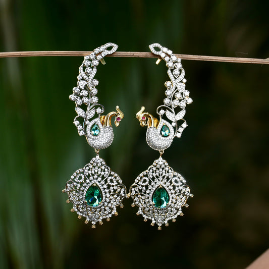 White AD Stone Peacock Ear Cuffs