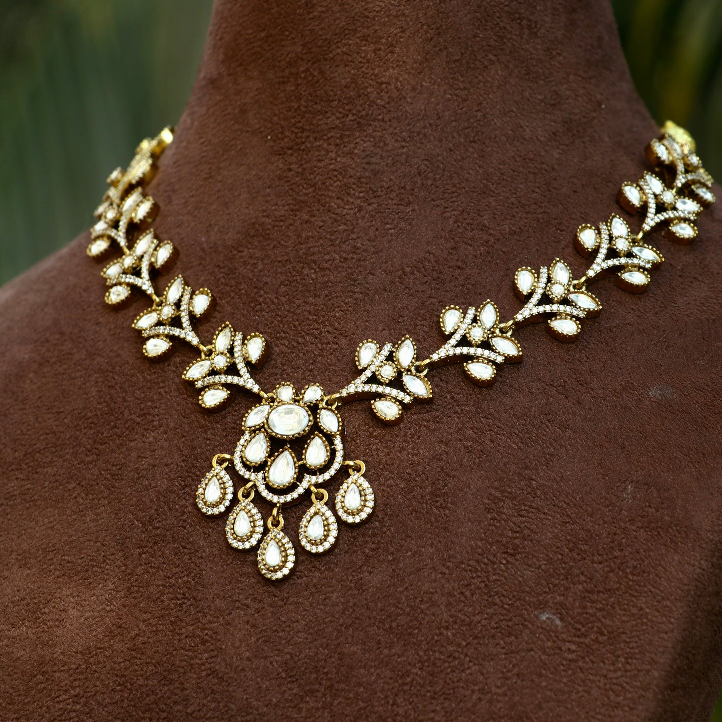 Gold Victorian Finish Moissanite Necklace