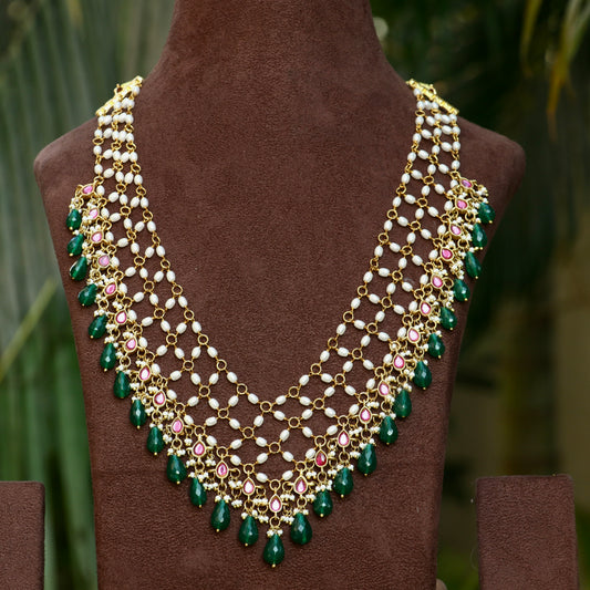Layered Pearl Emerald Beaded Haram