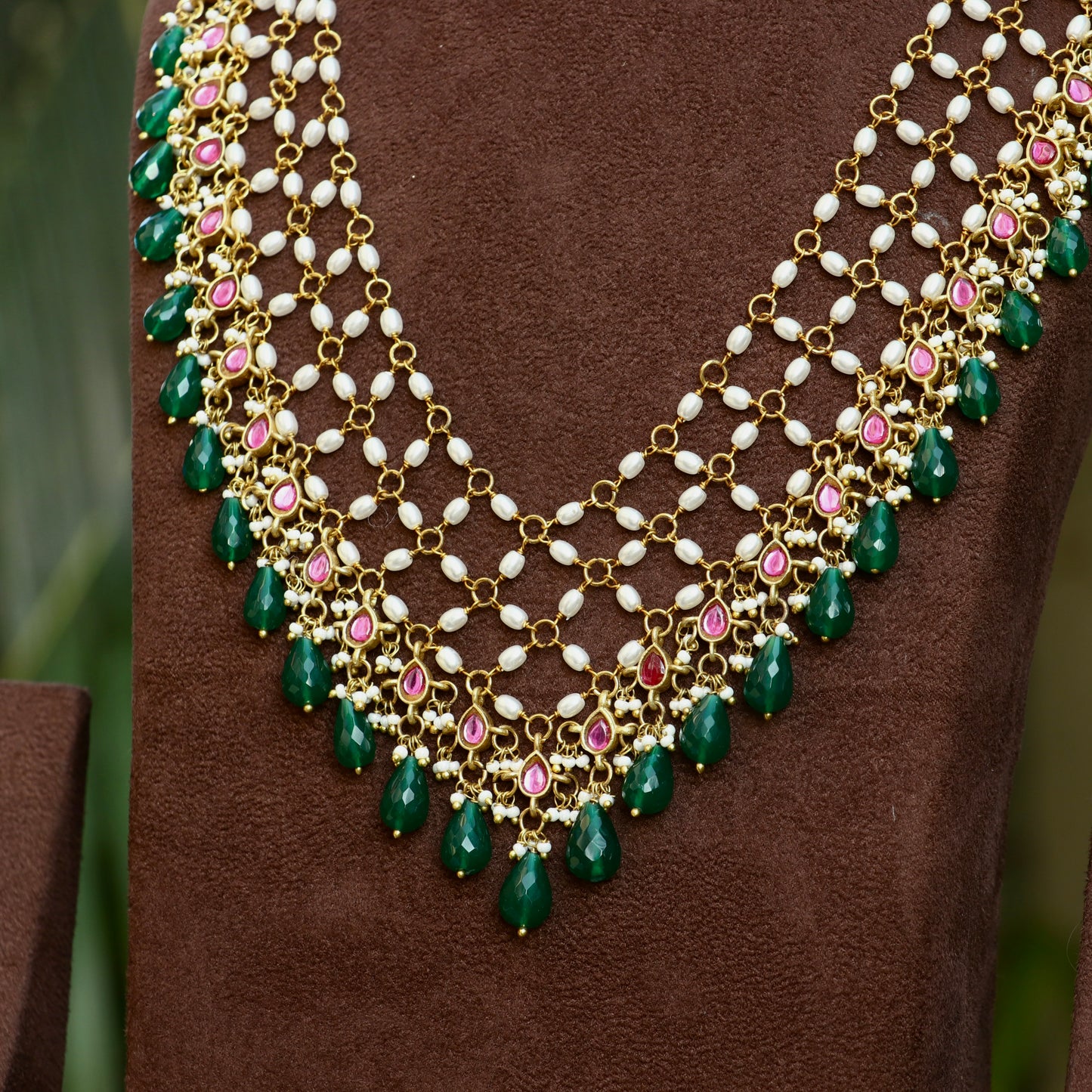 Layered Pearl Emerald Beaded Haram