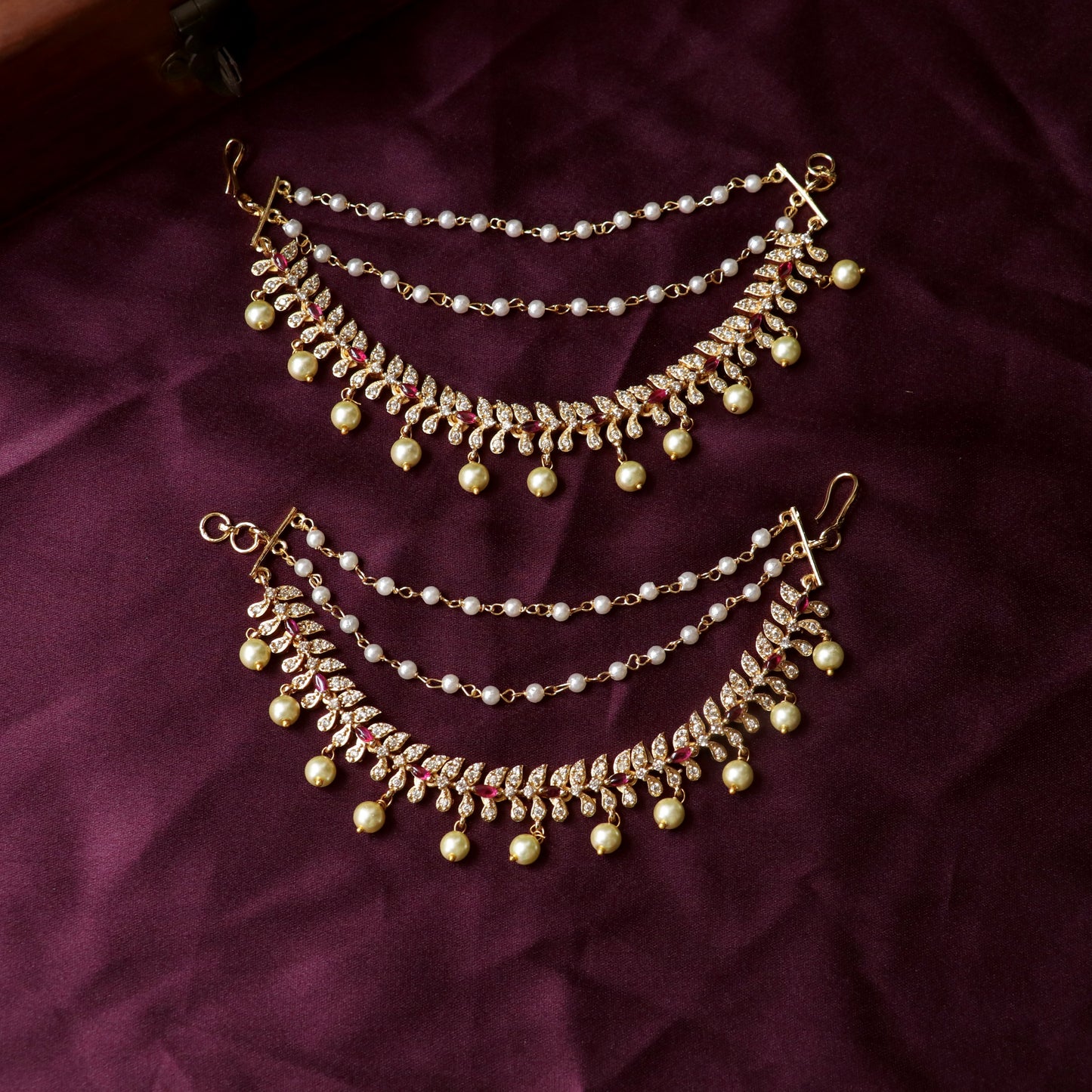 Gold Plated Bridal AD Stone Ear Chains