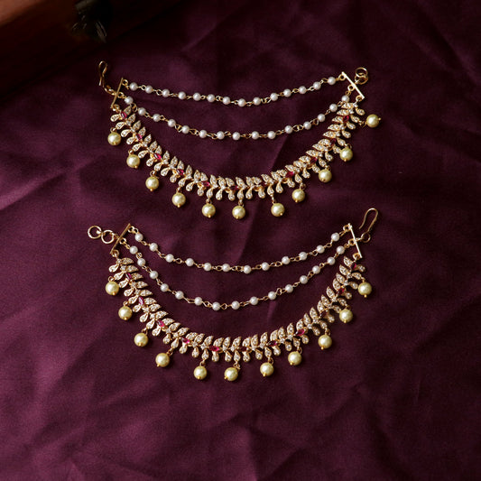 Gold Plated Bridal AD Stone Ear Chains