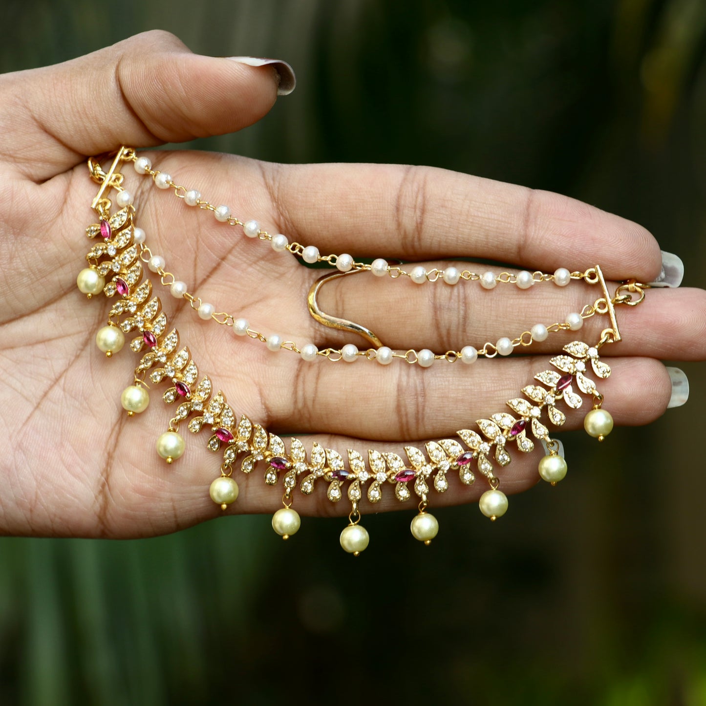 Gold Plated Bridal AD Stone Ear Chains