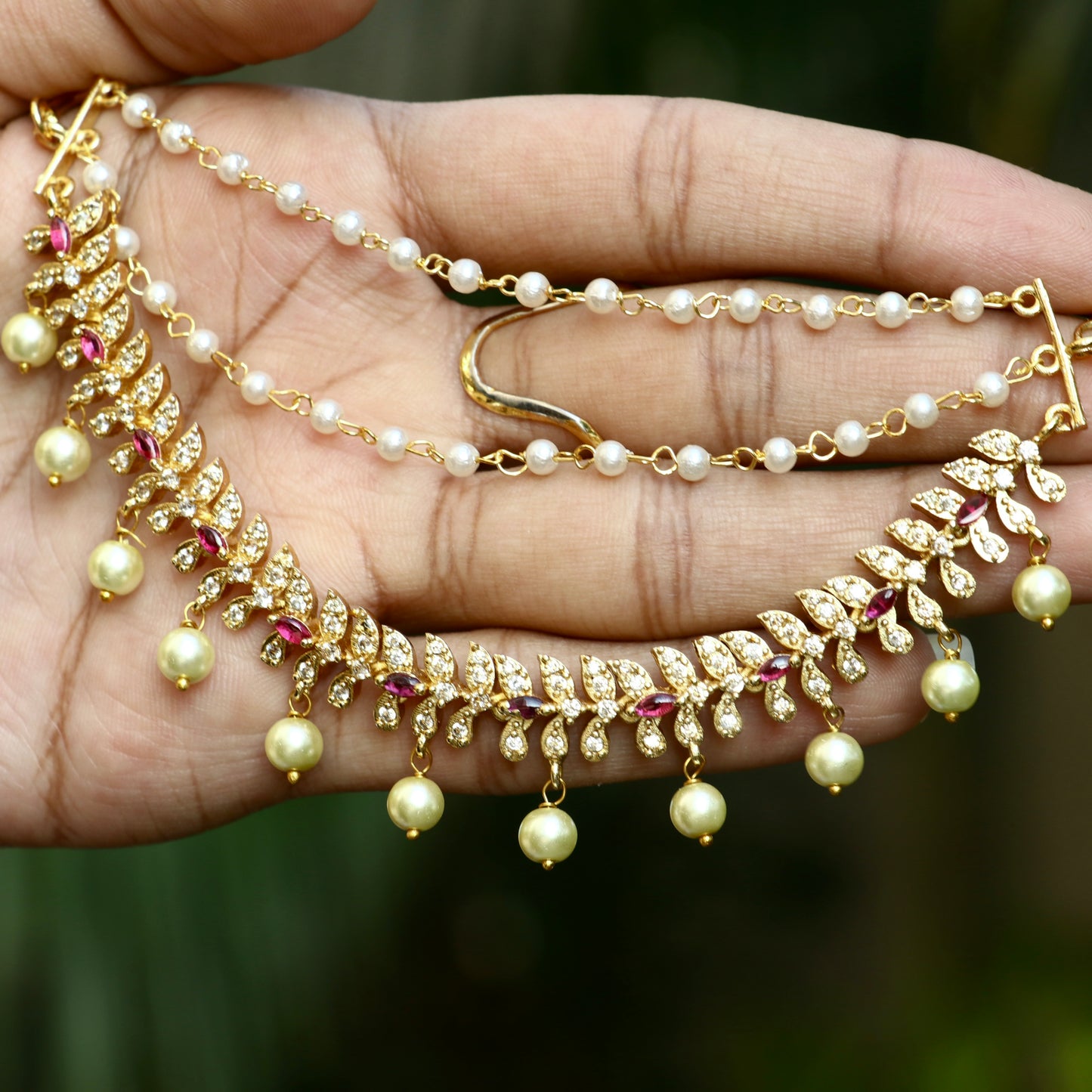 Gold Plated Bridal AD Stone Ear Chains