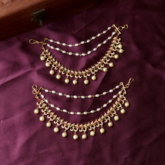 Gold Plated Bridal Stone Ear Chains