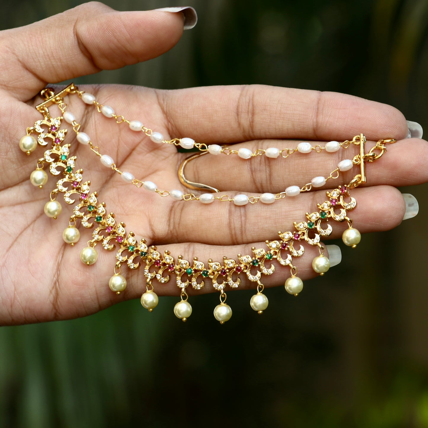 Gold Plated Bridal Stone Ear Chains