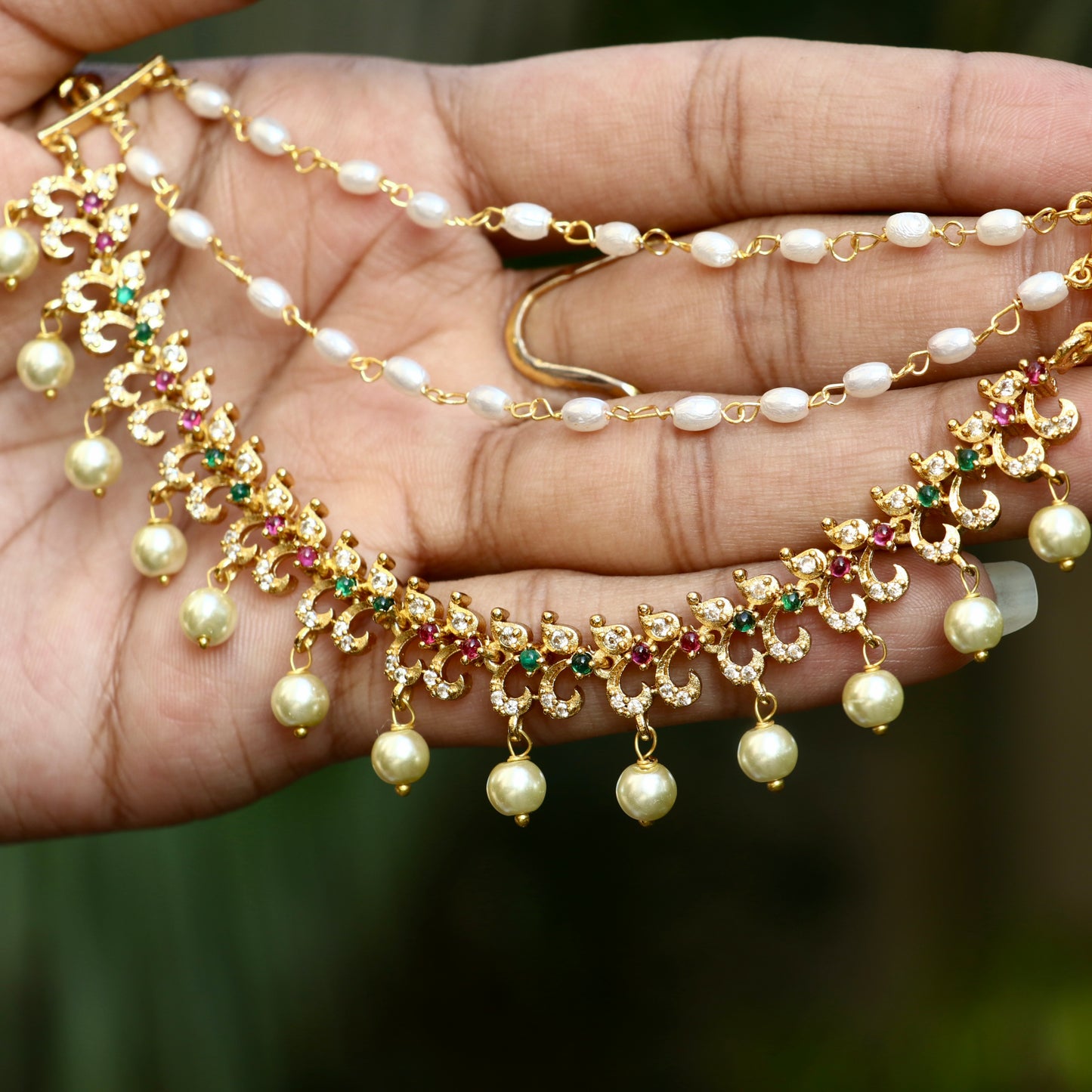 Gold Plated Bridal Stone Ear Chains