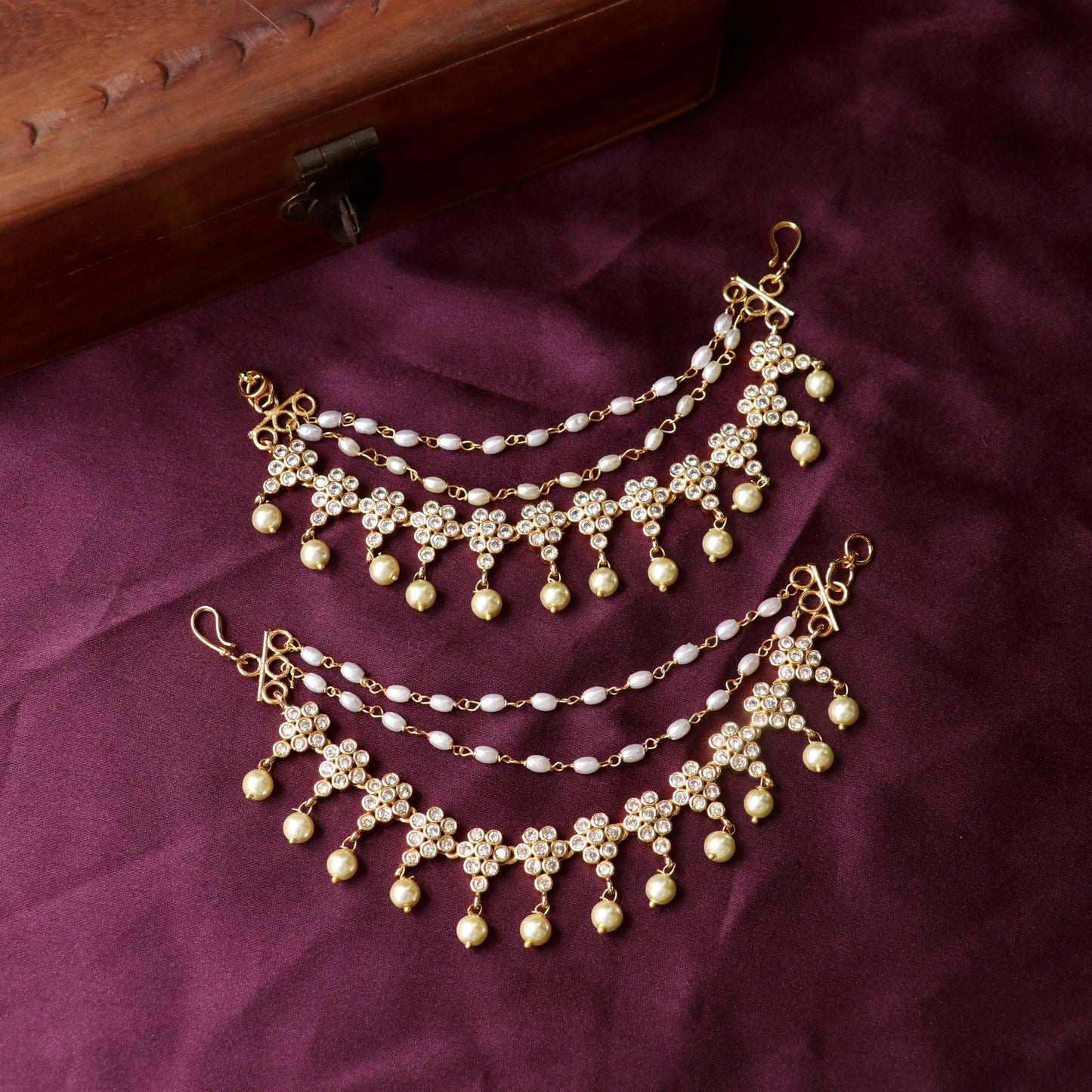 Layered Bridal White Stone Ear Chains