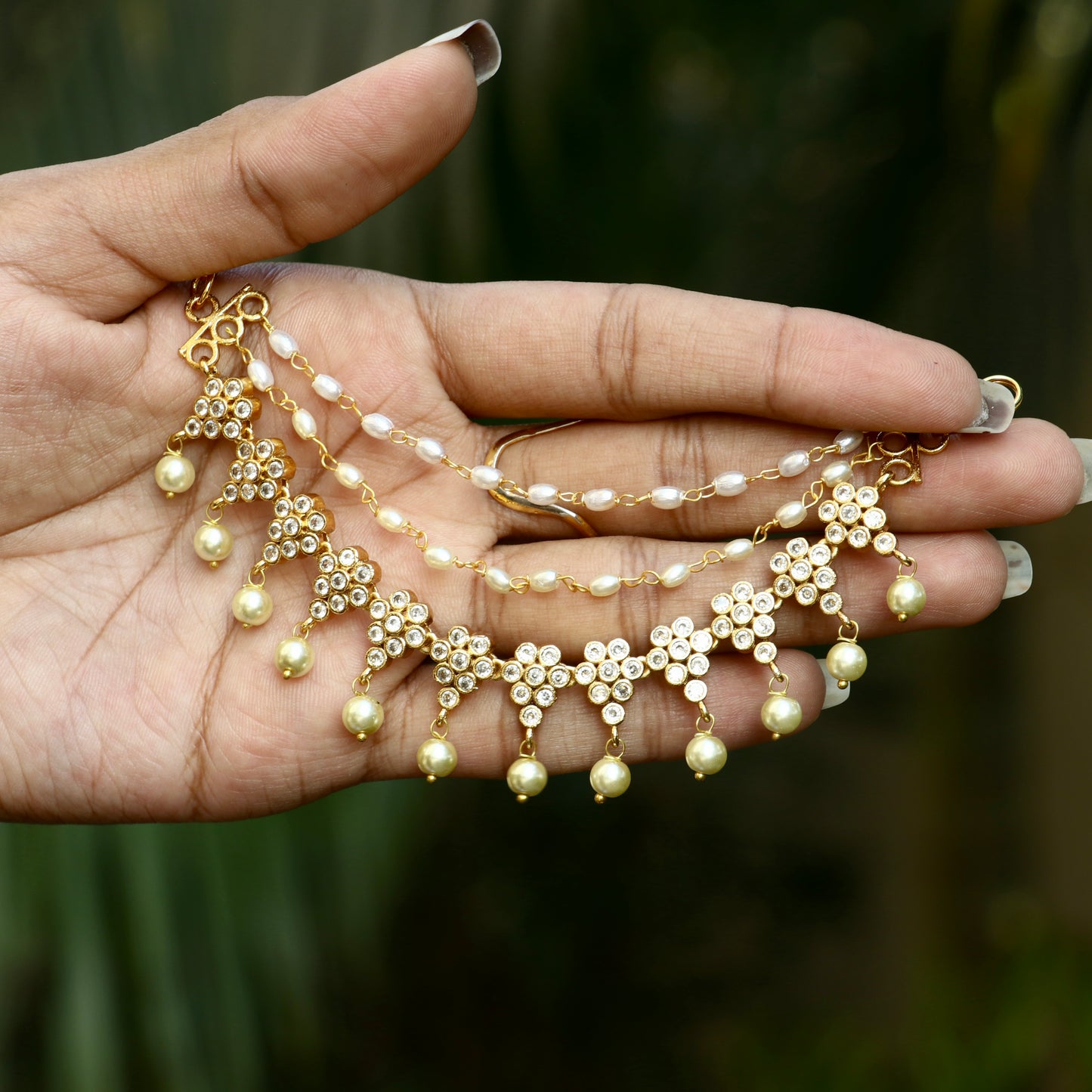 Layered Bridal White Stone Ear Chains