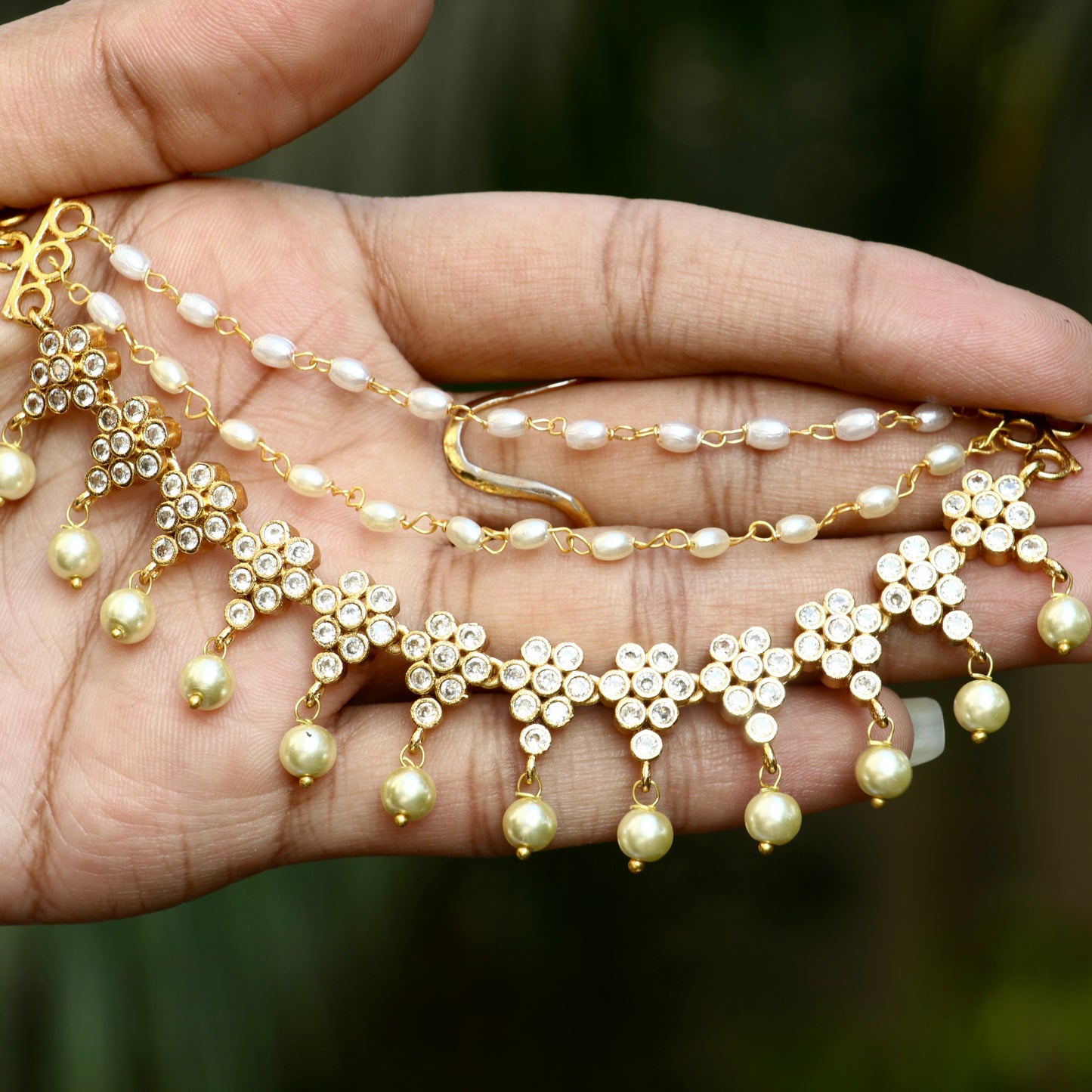 Layered Bridal White Stone Ear Chains