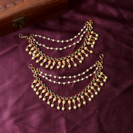 Gold Plated Layered Stone Ear Chains