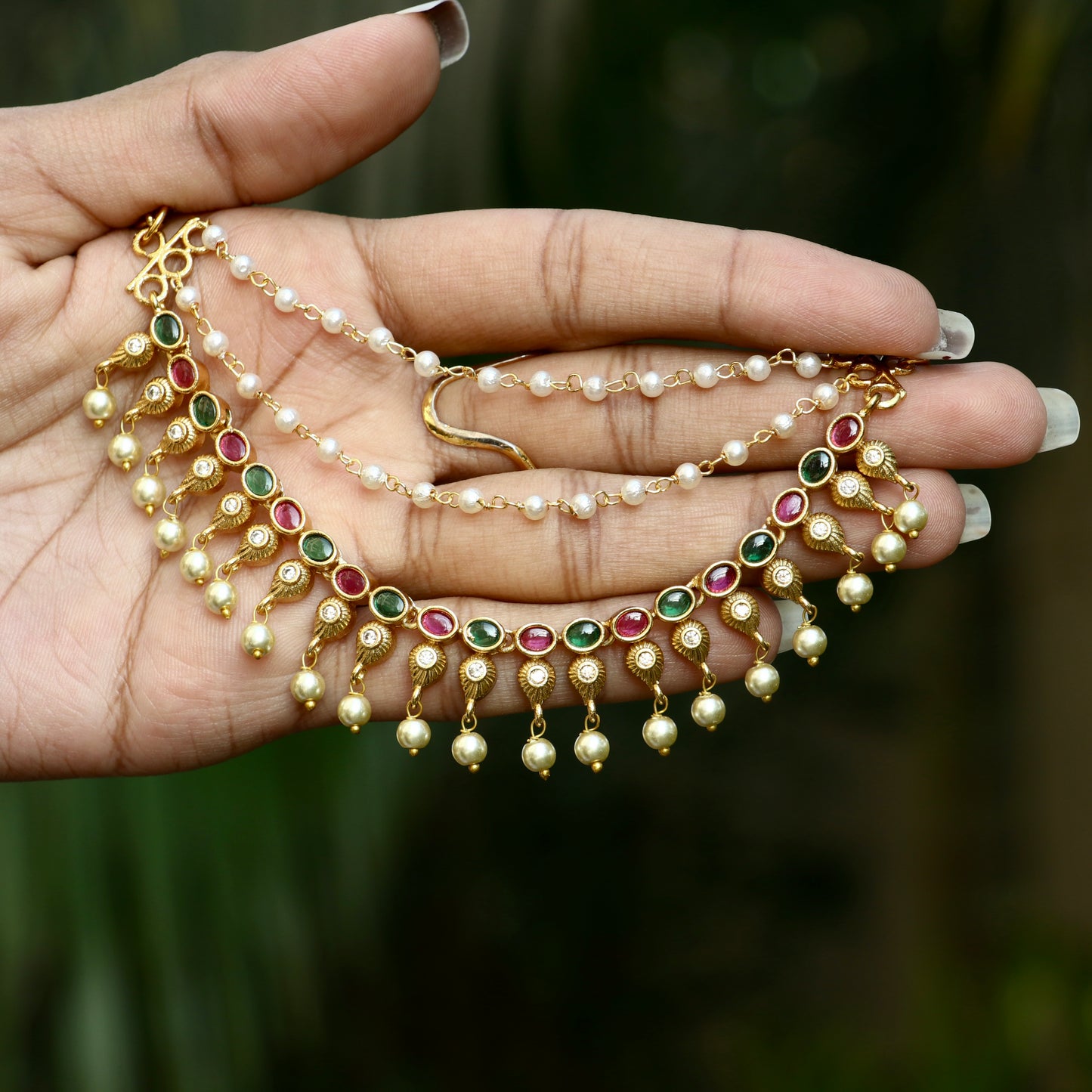 Gold Plated Layered Stone Ear Chains