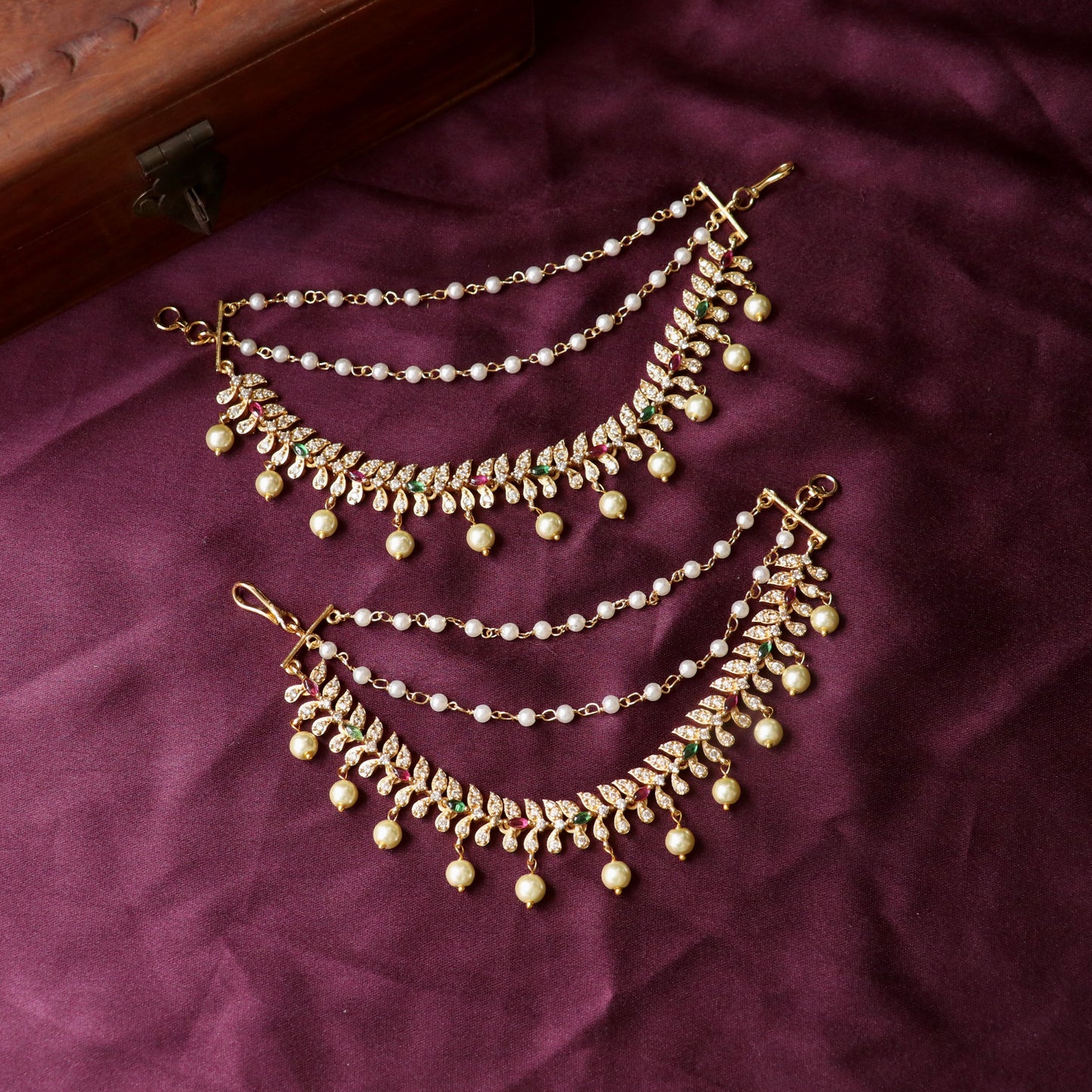 Gold Plated Layered Stone Ear Chains