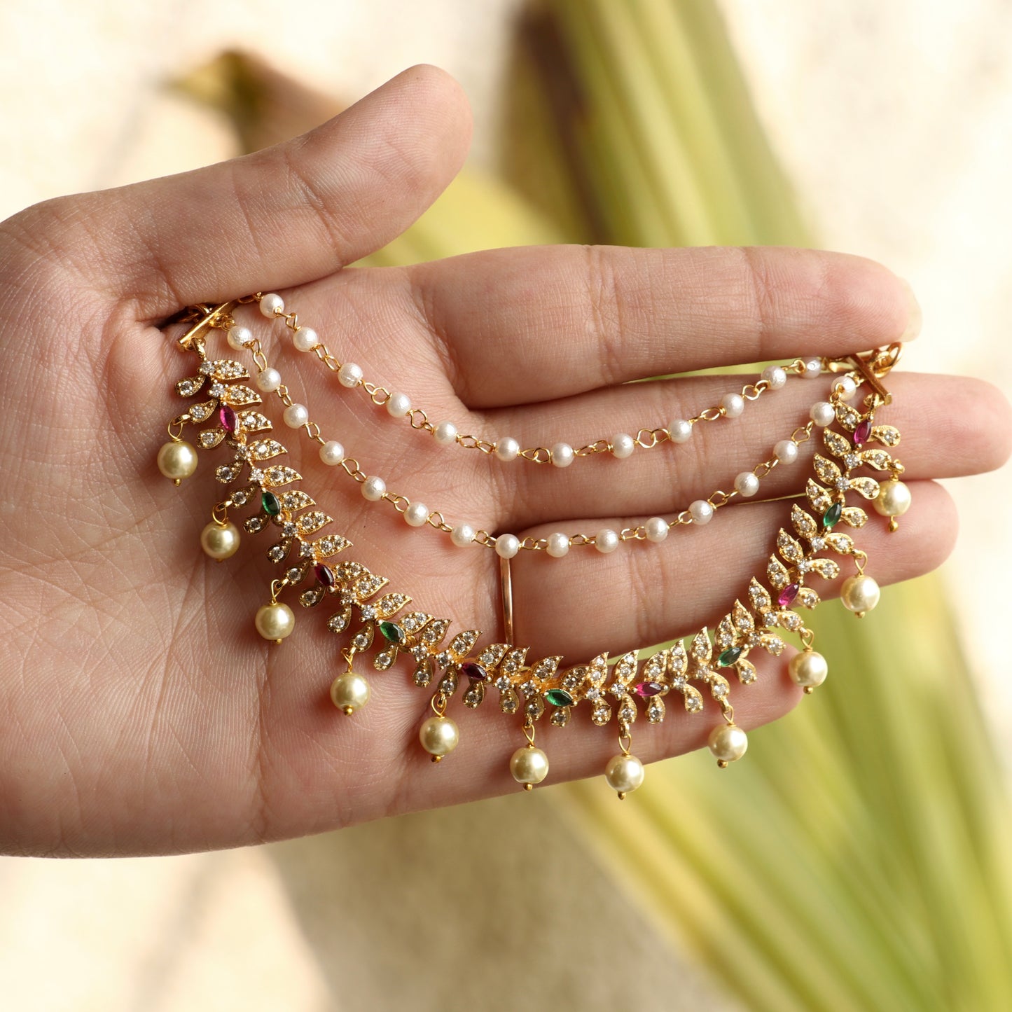 Gold Plated Layered Stone Ear Chains