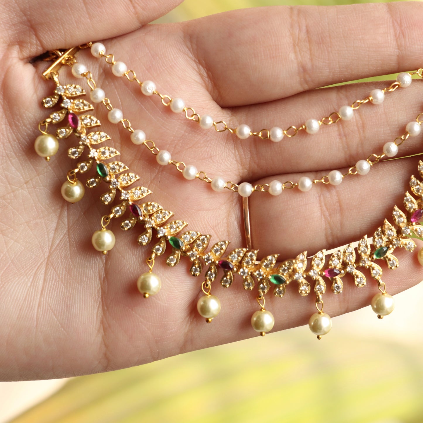 Gold Plated Layered Stone Ear Chains