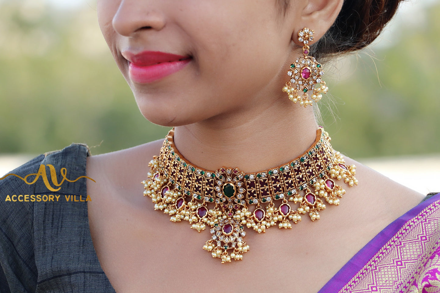 Ruby-Green Real Kemp Stone Choker