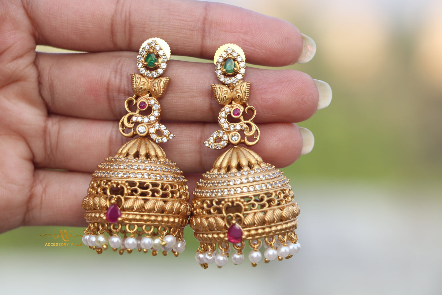 Light Weight One Gram Gold Jhumkas